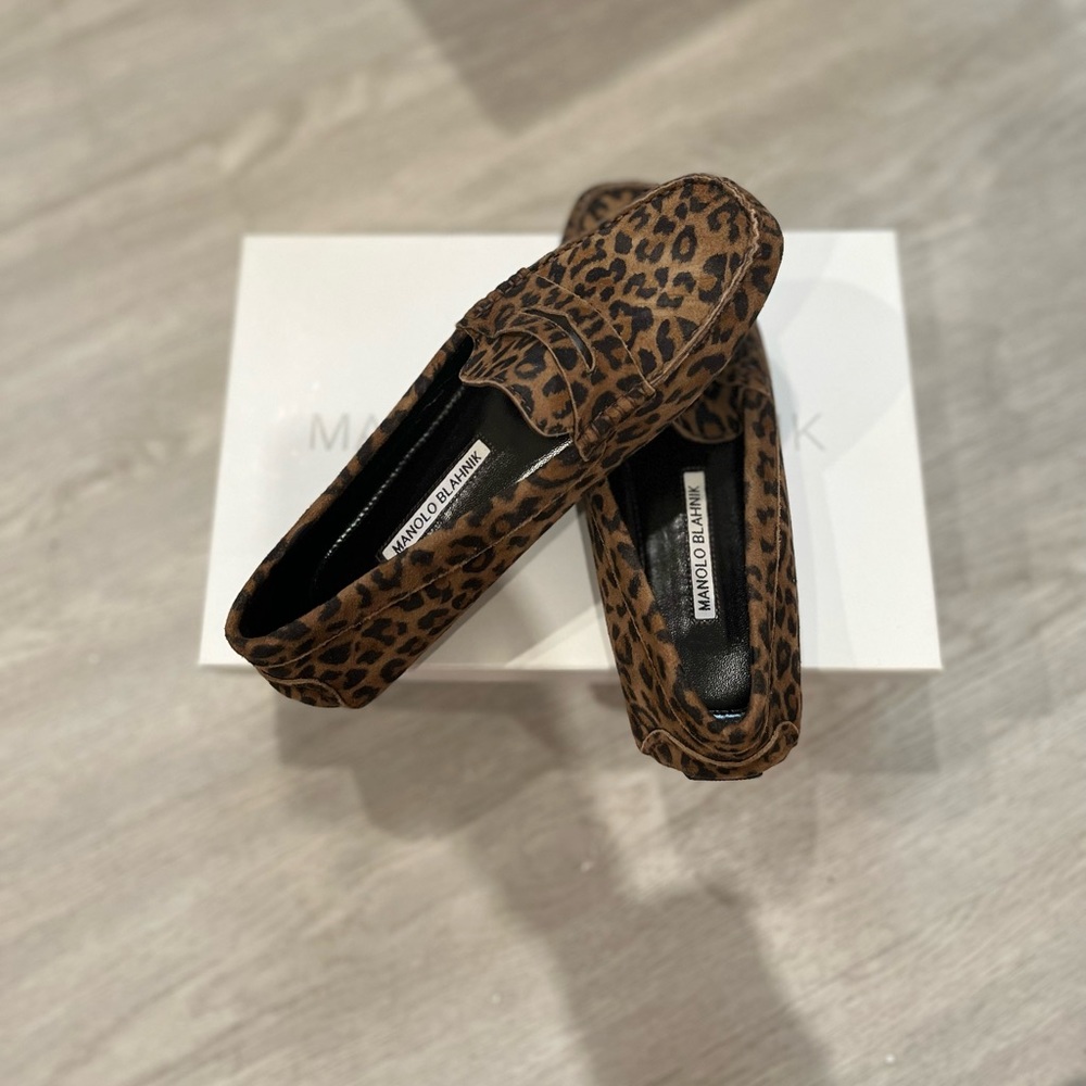 Monolo Blahnik Leopard Print Loafers